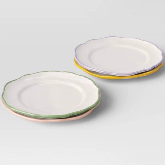 THRESHOLD NWT set of 4 stoneware pastel rimmed appetizer plates -6.88” - Picture 2 of 4